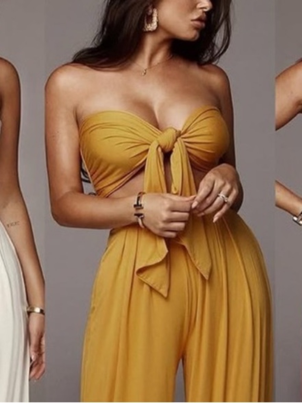 JLUXLABEL Mustard Yellow Strapless Tie-Front Tory Top